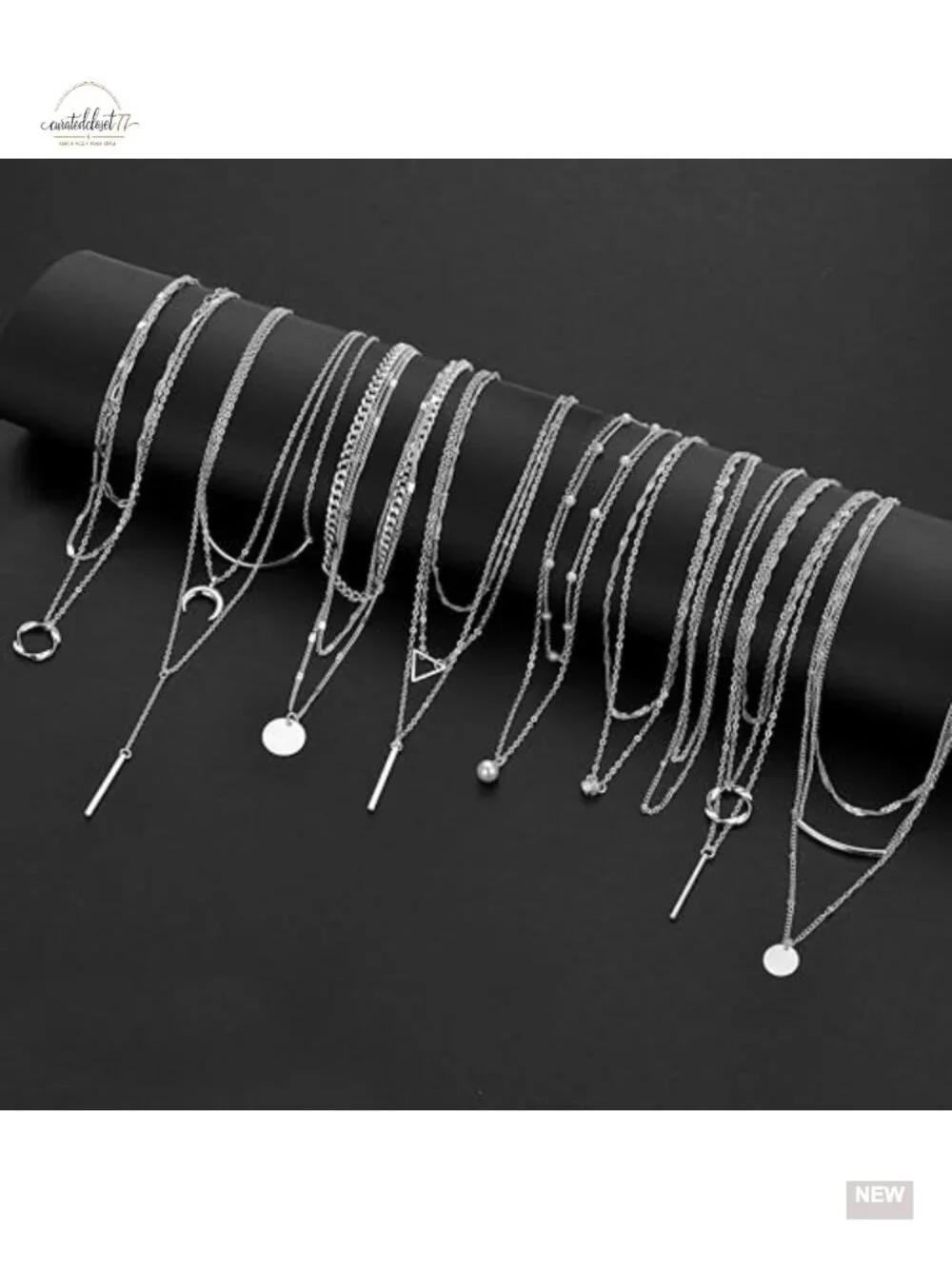 9Pcs 18K Gold Plated Layered Necklace Set with Paperclip Cuban Chain Pendant